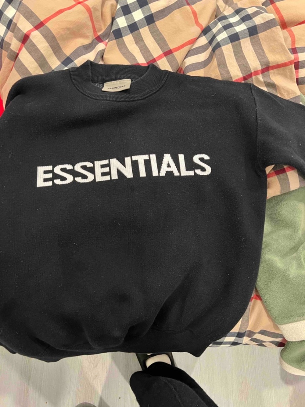 Essentials Black Crewneck Sweater with White ESSENTIALS Logo